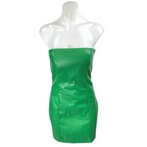 Half Heart Green Leather Sleeveless Strapless Mini Bodycon Tank Tube Dress Sz M